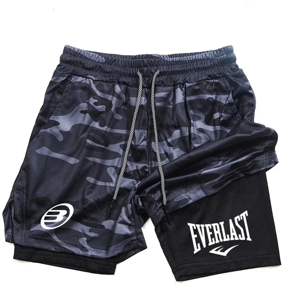 Men's 2 - in - 1 printed sports shorts quick drying training and running shorts fitness boxing and exercise sports shorts - VibraStore