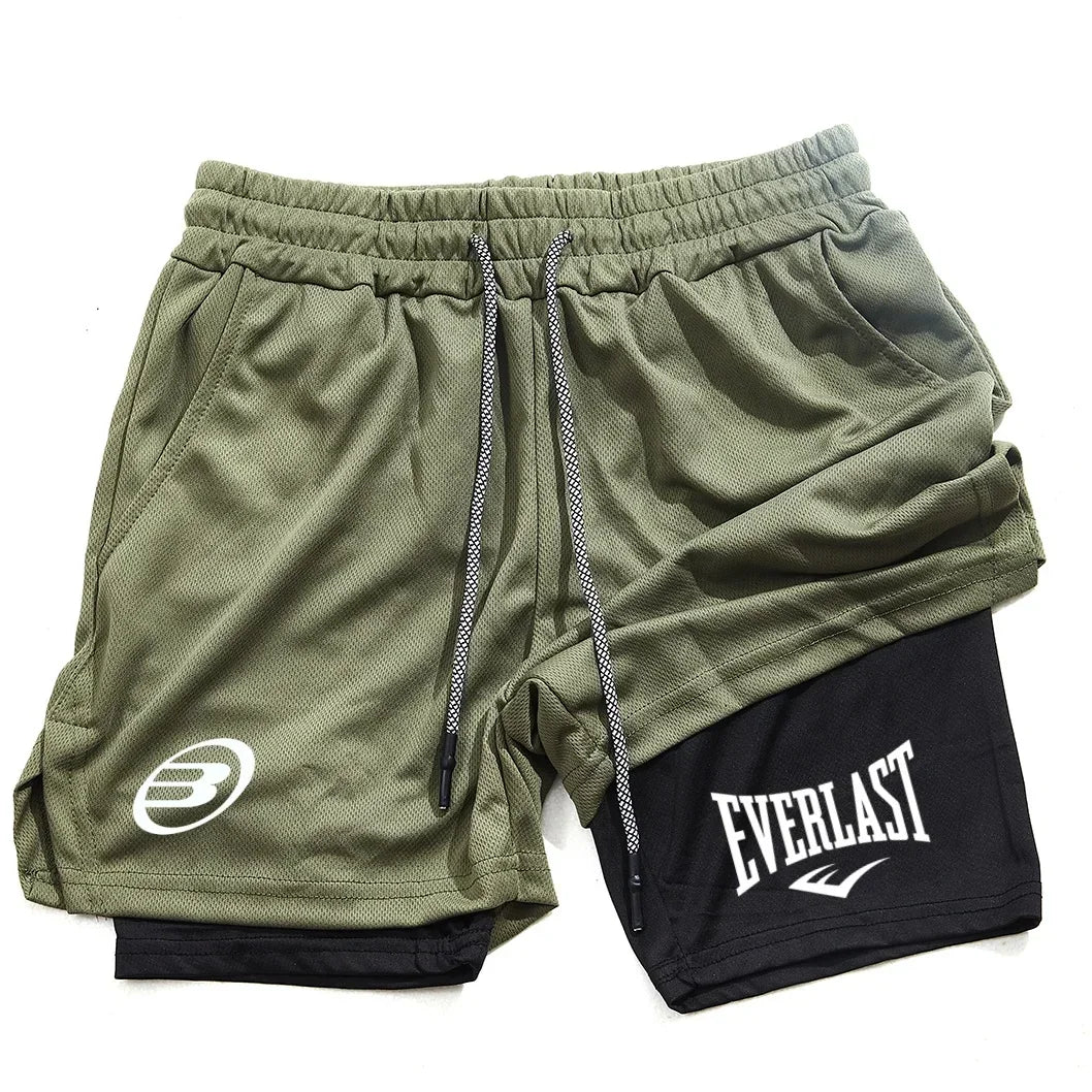 Men's 2 - in - 1 printed sports shorts quick drying training and running shorts fitness boxing and exercise sports shorts - VibraStore