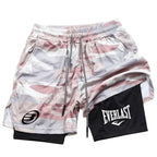 Men's 2 - in - 1 printed sports shorts quick drying training and running shorts fitness boxing and exercise sports shorts - VibraStore