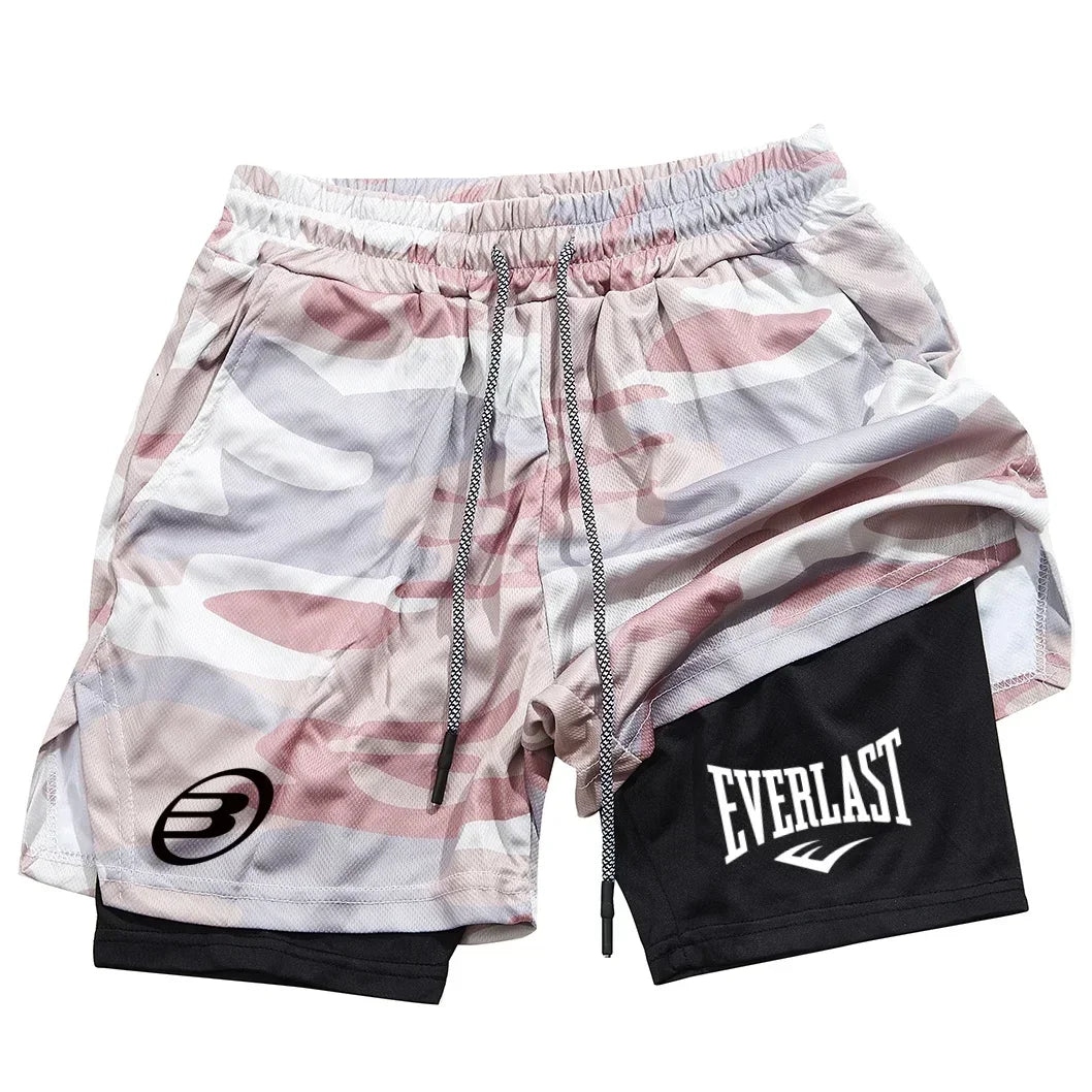 Men's 2 - in - 1 printed sports shorts quick drying training and running shorts fitness boxing and exercise sports shorts - VibraStore