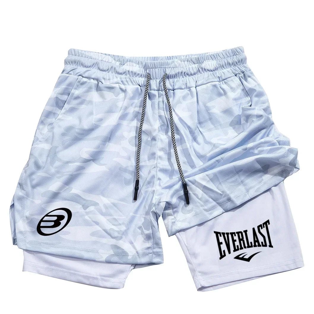 Men's 2 - in - 1 printed sports shorts quick drying training and running shorts fitness boxing and exercise sports shorts - VibraStore