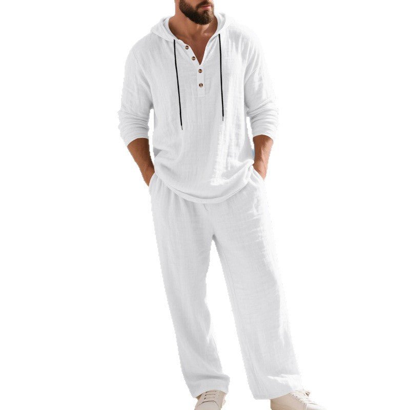 Men's Casual Home Wear Set Long Sleeve Pants With Hood - VibraStore