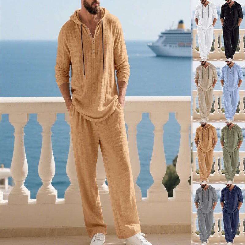 Men's Casual Home Wear Set Long Sleeve Pants With Hood - VibraStore