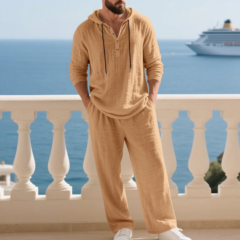 Men's Casual Home Wear Set Long Sleeve Pants With Hood - VibraStore