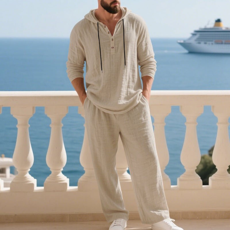 Men's Casual Home Wear Set Long Sleeve Pants With Hood - VibraStore