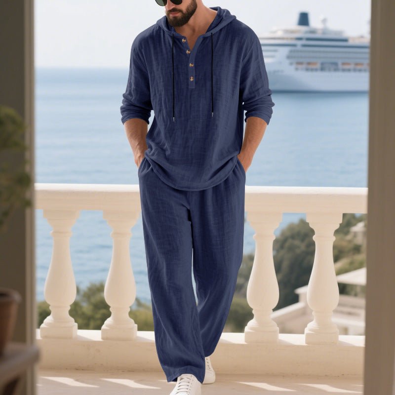 Men's Casual Home Wear Set Long Sleeve Pants With Hood - VibraStore