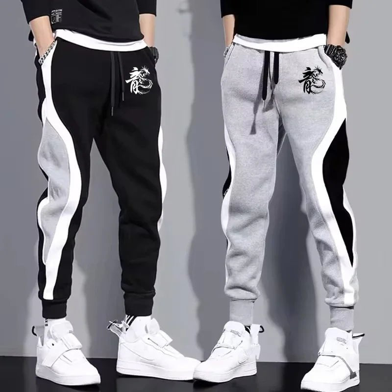Men's Dragon Print Casual Sweatpants 2025 Fashion Outdoor Daily Sports Fitting Jogging Patchwork Running Training Thin Pants - VibraStore