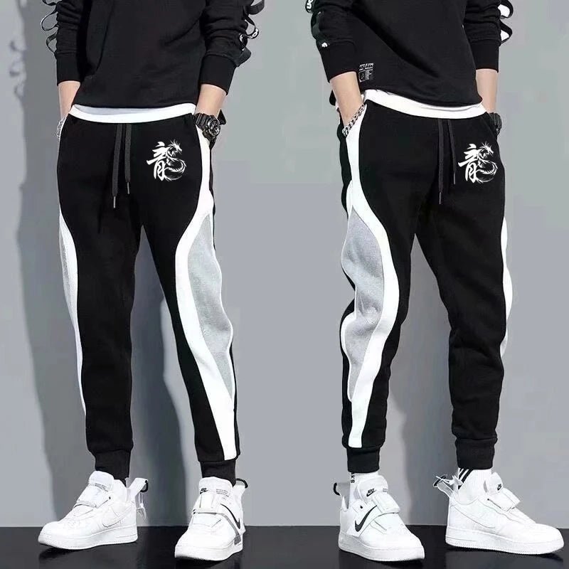 Men's Dragon Print Casual Sweatpants 2025 Fashion Outdoor Daily Sports Fitting Jogging Patchwork Running Training Thin Pants - VibraStore