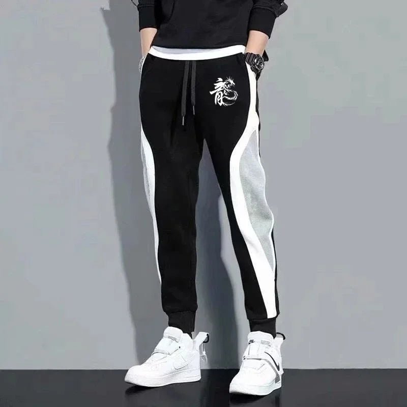 Men's Dragon Print Casual Sweatpants 2025 Fashion Outdoor Daily Sports Fitting Jogging Patchwork Running Training Thin Pants - VibraStore