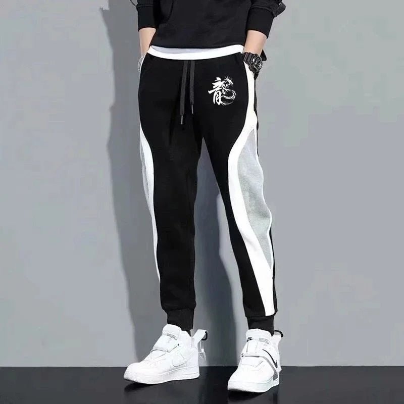 Men's Dragon Print Casual Sweatpants 2025 Fashion Outdoor Daily Sports Fitting Jogging Patchwork Running Training Thin Pants - VibraStore