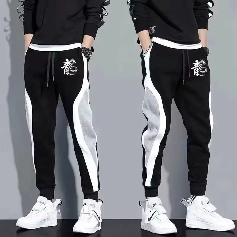 Men's Dragon Print Casual Sweatpants 2025 Fashion Outdoor Daily Sports Fitting Jogging Patchwork Running Training Thin Pants - VibraStore