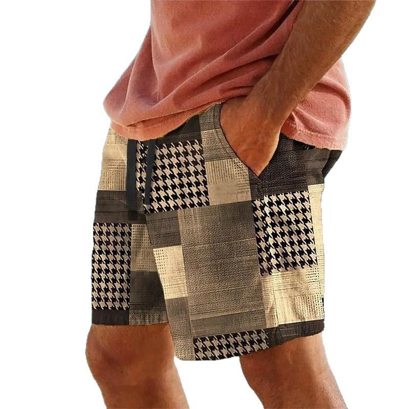 Men's Hawaiian 3D Plaid Print Beach Shorts - VibraStore