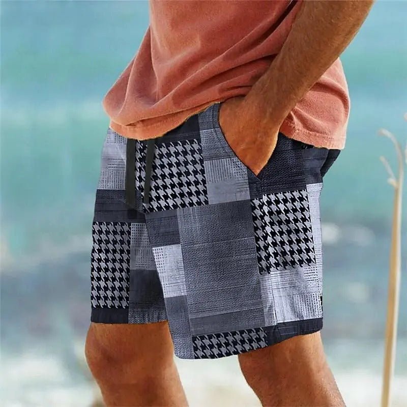 Men's Hawaiian 3D Plaid Print Beach Shorts - VibraStore