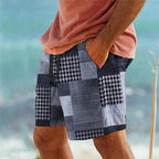 Men's Hawaiian 3D Plaid Print Beach Shorts - VibraStore