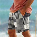 Men's Hawaiian 3D Plaid Print Beach Shorts - VibraStore