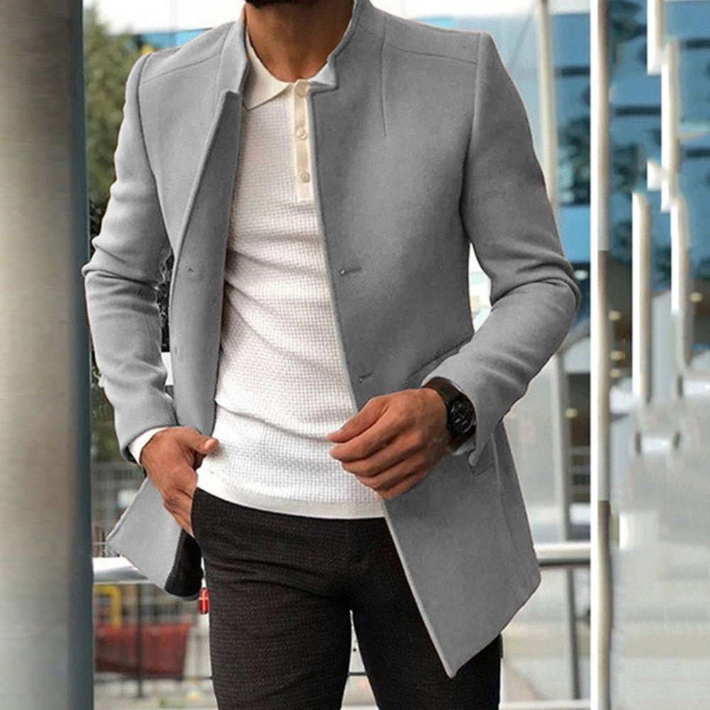 Men's Slim Coat Fashion Single - breasted Solid Color Business Jackets Fall And Winter Tops Outwear Clothing - VibraStore