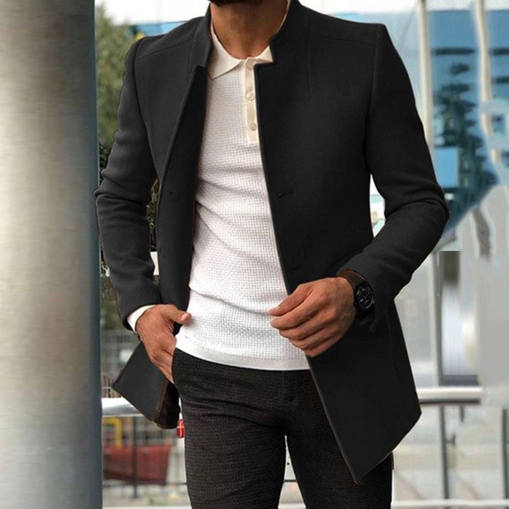 Men's Slim Coat Fashion Single - breasted Solid Color Business Jackets Fall And Winter Tops Outwear Clothing - VibraStore