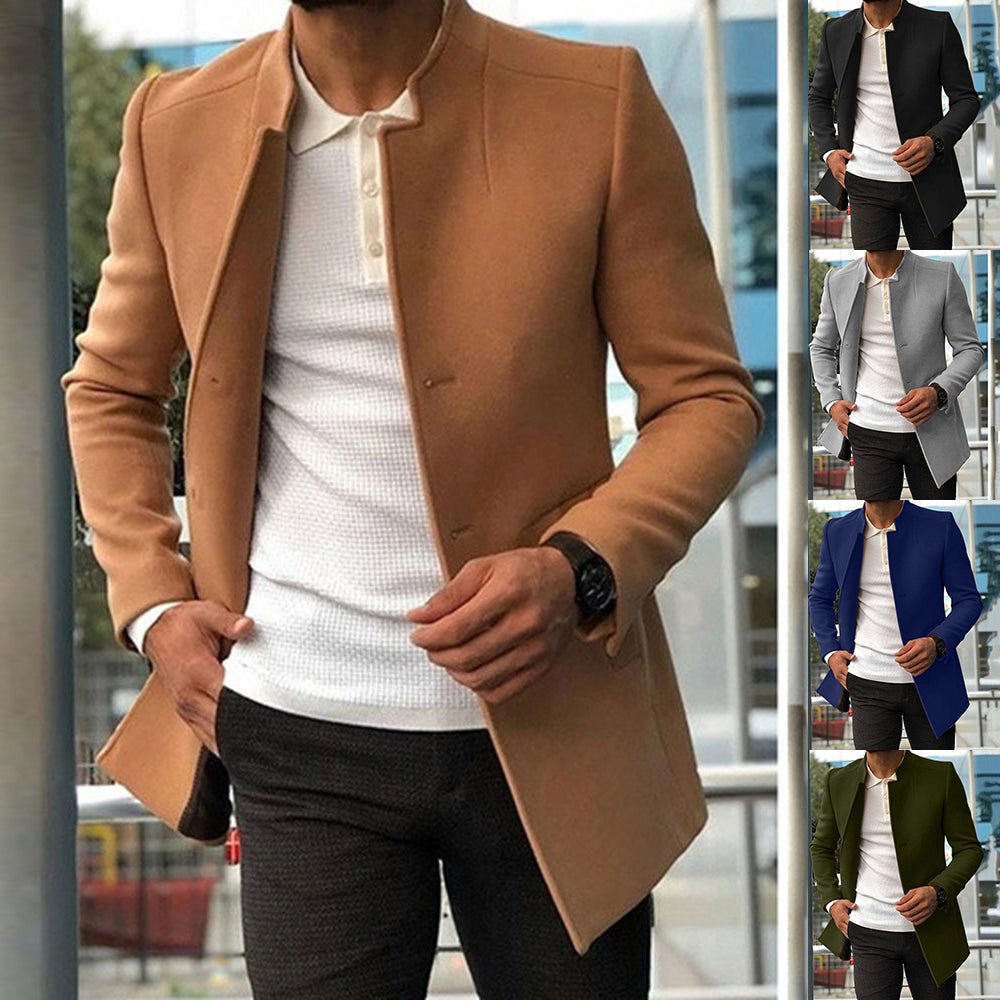 Men's Slim Coat Fashion Single - breasted Solid Color Business Jackets Fall And Winter Tops Outwear Clothing - VibraStore