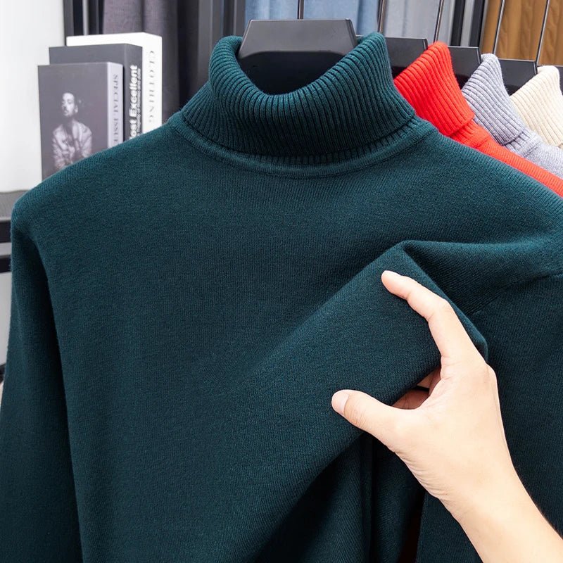 Men's Slim Fit Turtleneck Sweater Long Sleeve Solid Color Knitted Pullover High Quality Trendy Streetwear for Autumn - VibraStore