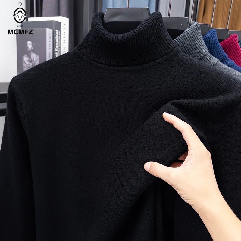 Men's Slim Fit Turtleneck Sweater Long Sleeve Solid Color Knitted Pullover High Quality Trendy Streetwear for Autumn - VibraStore