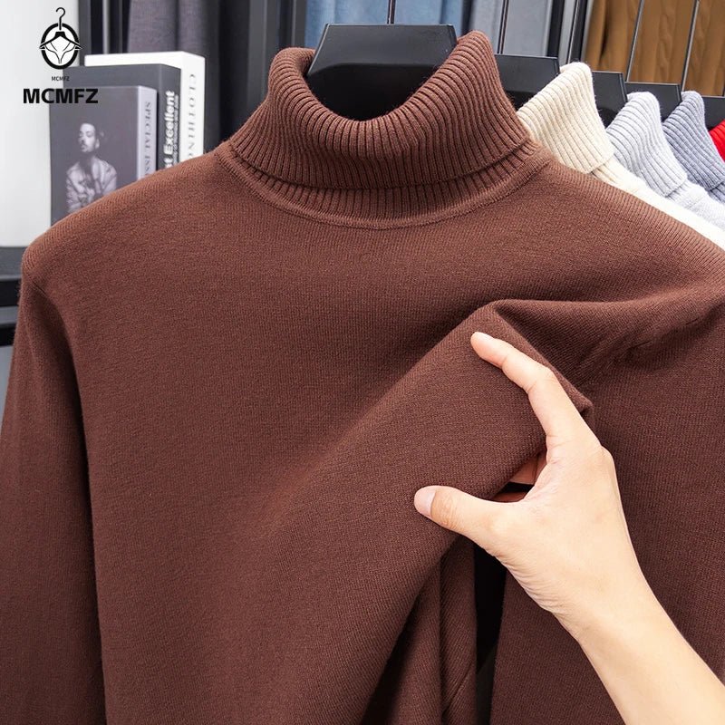 Men's Slim Fit Turtleneck Sweater Long Sleeve Solid Color Knitted Pullover High Quality Trendy Streetwear for Autumn - VibraStore