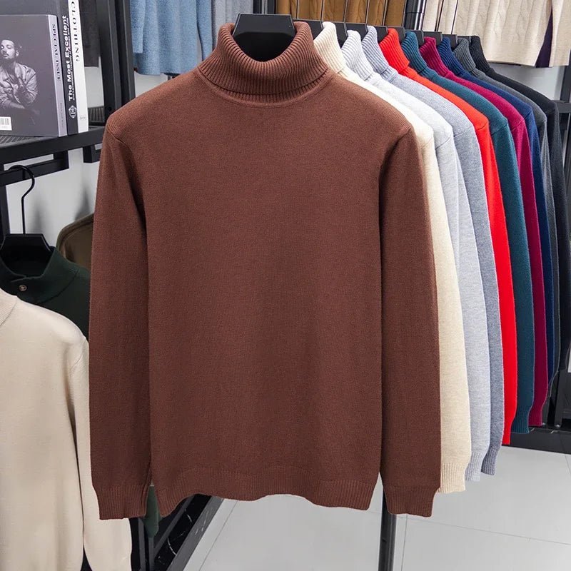 Men's Slim Fit Turtleneck Sweater Long Sleeve Solid Color Knitted Pullover High Quality Trendy Streetwear for Autumn - VibraStore