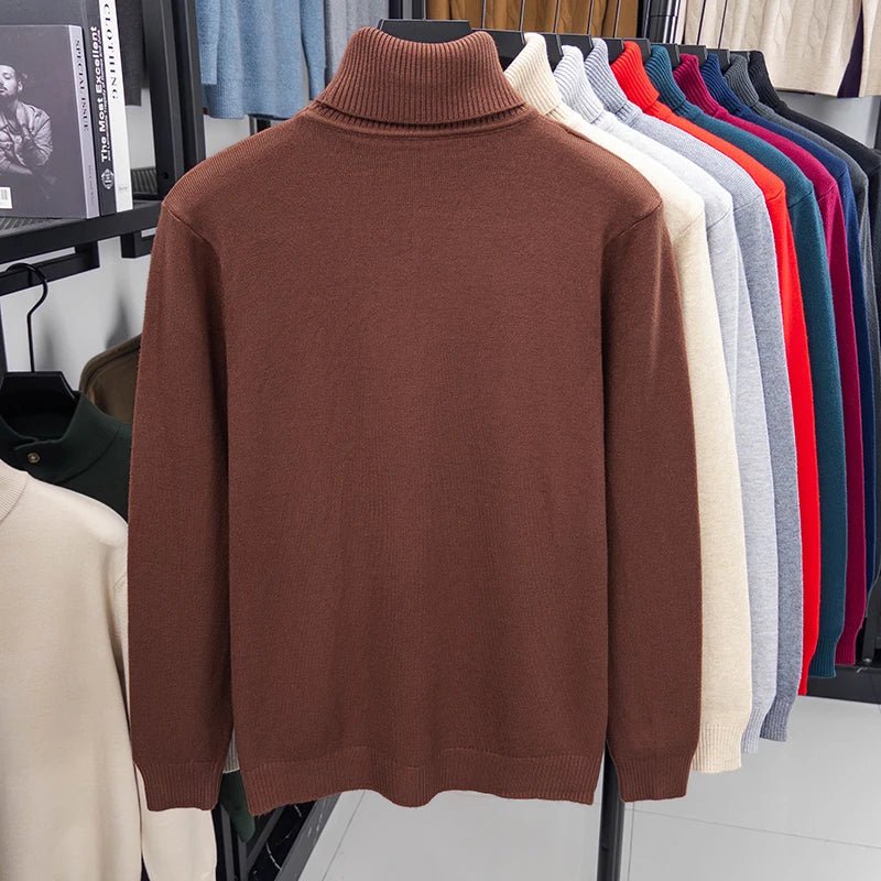 Men's Slim Fit Turtleneck Sweater Long Sleeve Solid Color Knitted Pullover High Quality Trendy Streetwear for Autumn - VibraStore
