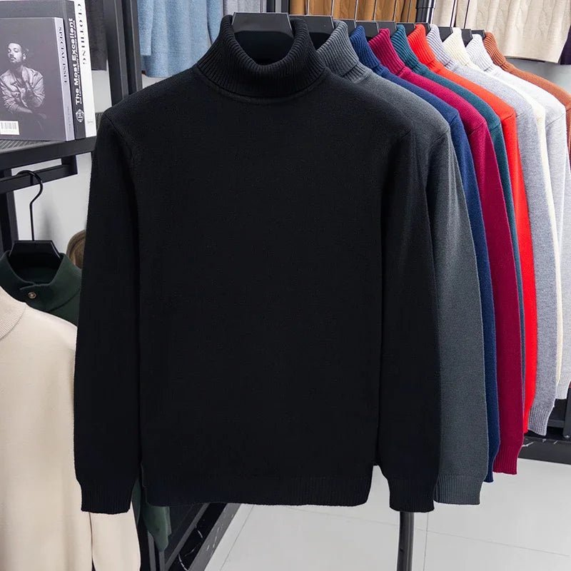 Men's Slim Fit Turtleneck Sweater Long Sleeve Solid Color Knitted Pullover High Quality Trendy Streetwear for Autumn - VibraStore