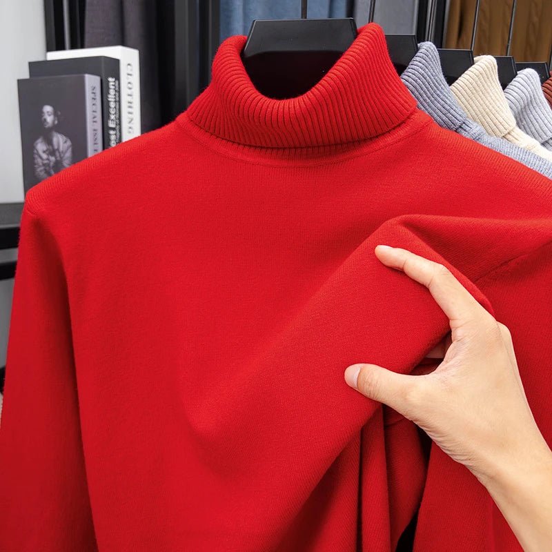 Men's Slim Fit Turtleneck Sweater Long Sleeve Solid Color Knitted Pullover High Quality Trendy Streetwear for Autumn - VibraStore