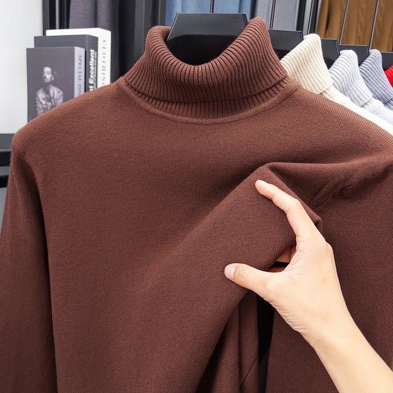 Men's Slim Fit Turtleneck Sweater Long Sleeve Solid Color Knitted Pullover High Quality Trendy Streetwear for Autumn - VibraStore