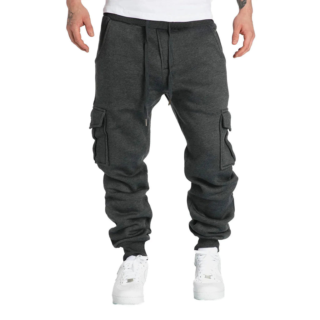 Men's Straight Fit Joggers Sweatpants Loose Oversized Drawstring Long Pants Sports Streetwear Multi - pocket Casual Trousers - VibraStore