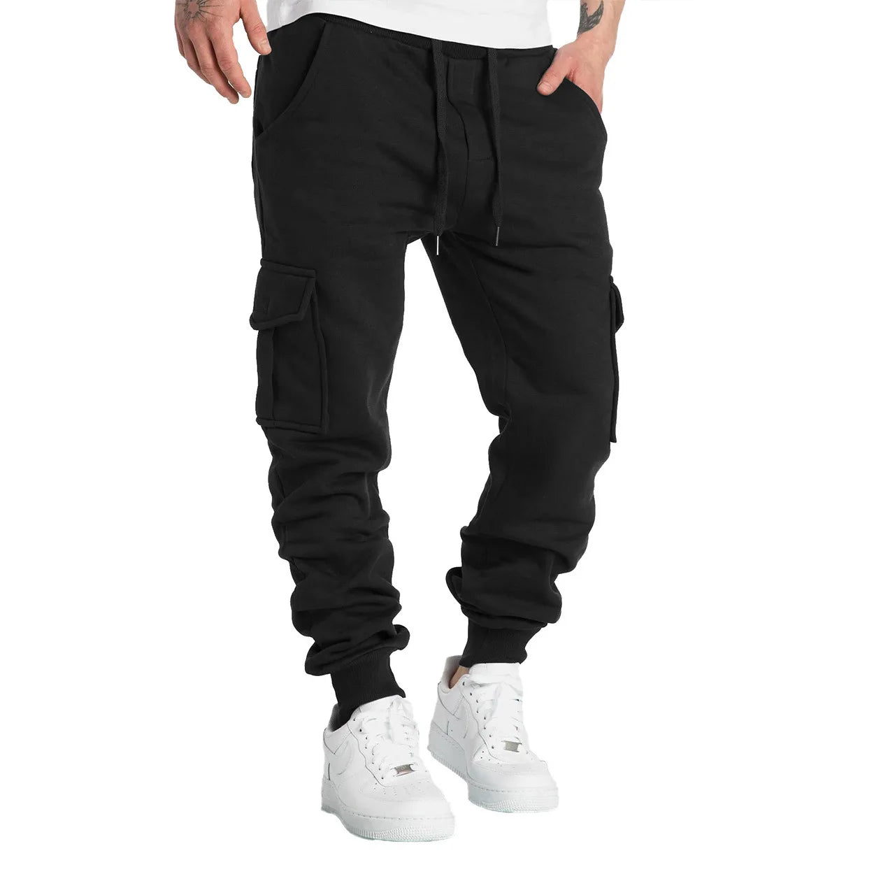 Men's Straight Fit Joggers Sweatpants Loose Oversized Drawstring Long Pants Sports Streetwear Multi - pocket Casual Trousers - VibraStore