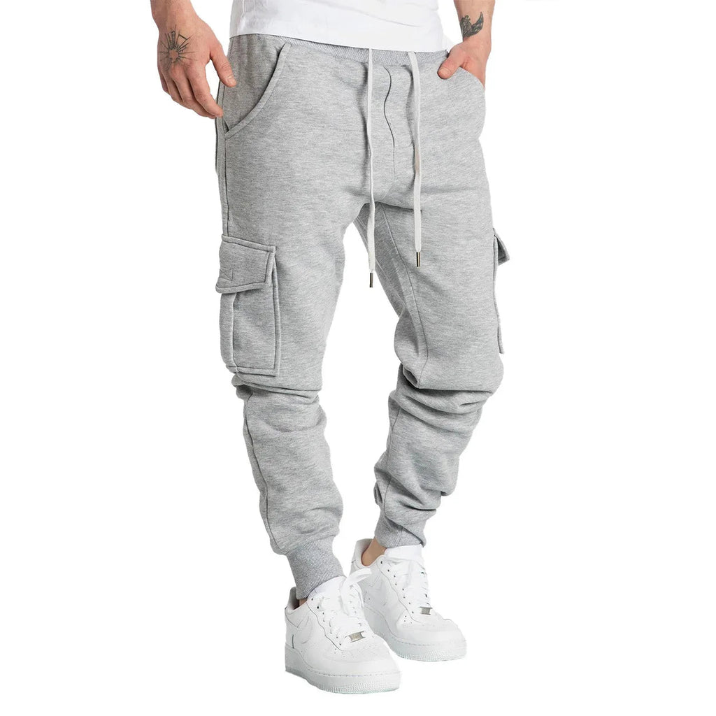Men's Straight Fit Joggers Sweatpants Loose Oversized Drawstring Long Pants Sports Streetwear Multi - pocket Casual Trousers - VibraStore