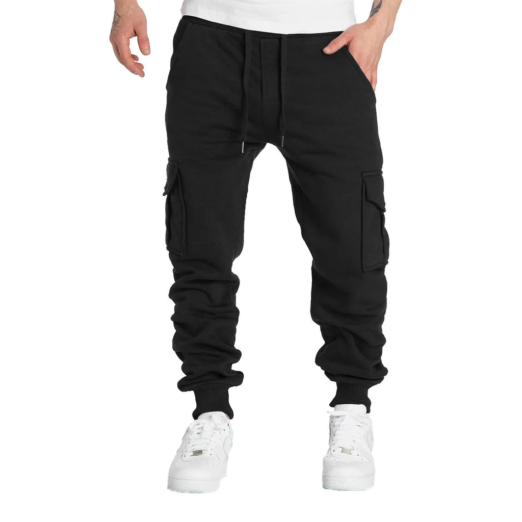 Men's Straight Fit Joggers Sweatpants Loose Oversized Drawstring Long Pants Sports Streetwear Multi - pocket Casual Trousers - VibraStore