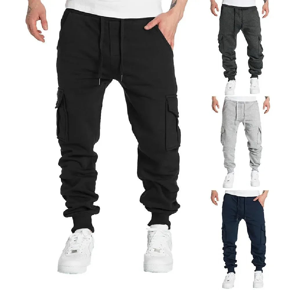 Men's Straight Fit Joggers Sweatpants Loose Oversized Drawstring Long Pants Sports Streetwear Multi - pocket Casual Trousers - VibraStore