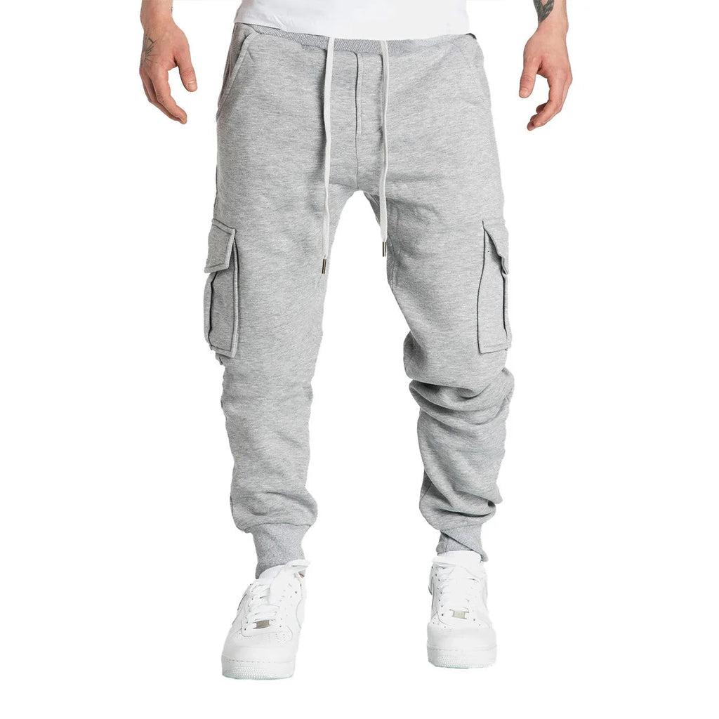 Men's Straight Fit Joggers Sweatpants Loose Oversized Drawstring Long Pants Sports Streetwear Multi - pocket Casual Trousers - VibraStore