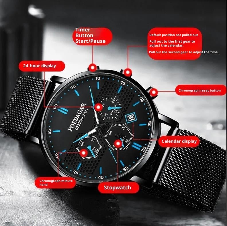Men's Waterproof Luminous Multifunctional Sports Quartz Watch - VibraStore
