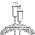 [MFi Certified] USB - C to Lightning Cable - 1/2/3/4pcs - 6 Feet - for iPhone Charger - Nylon Braided - C - Type - Compatible with iPhone 14/13/12/11 Pro Max - and White - VibraStore