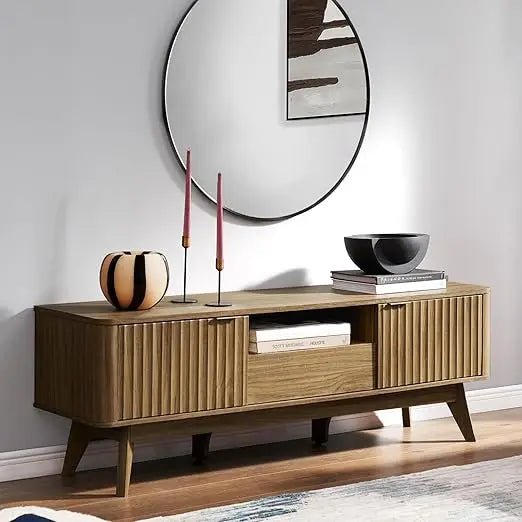 mid - century modern tv stand for 50 - 59" tvs - waveform panel design with adjustable shelf - VibraStore