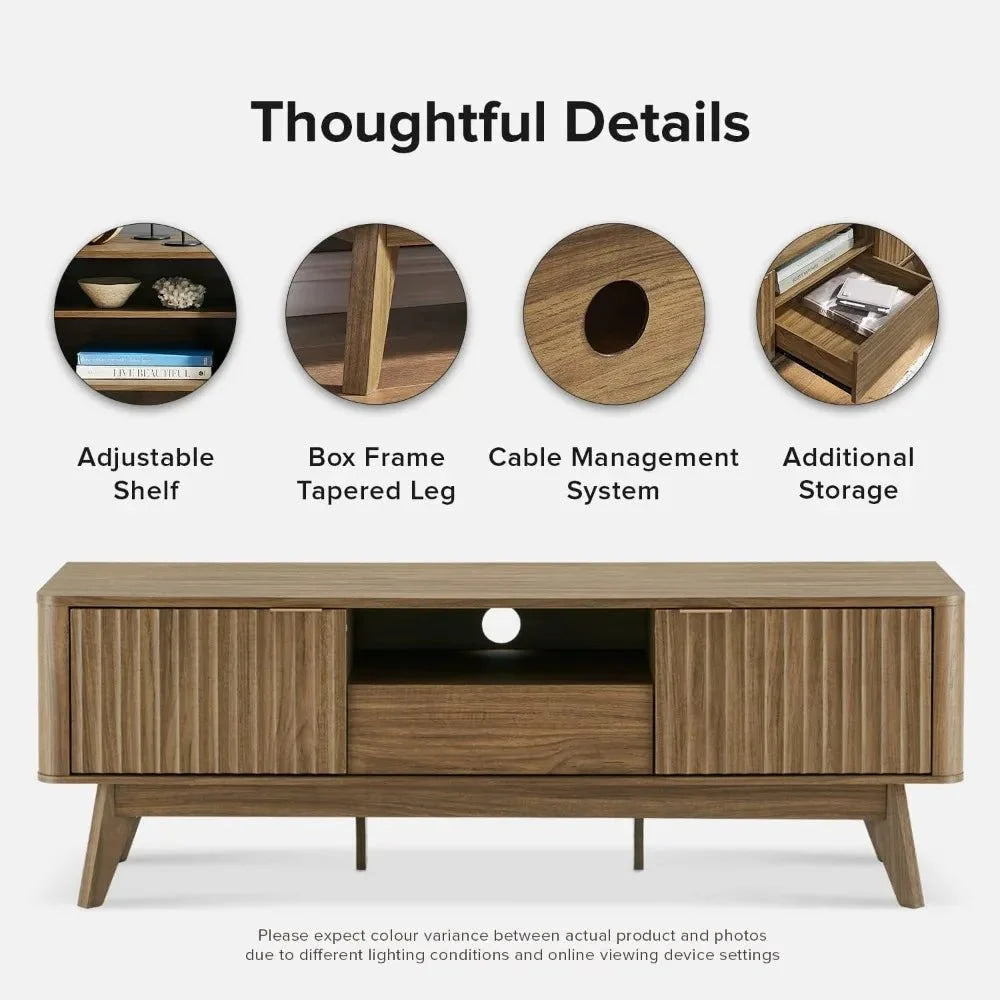mid - century modern tv stand for 50 - 59" tvs - waveform panel design with adjustable shelf - VibraStore