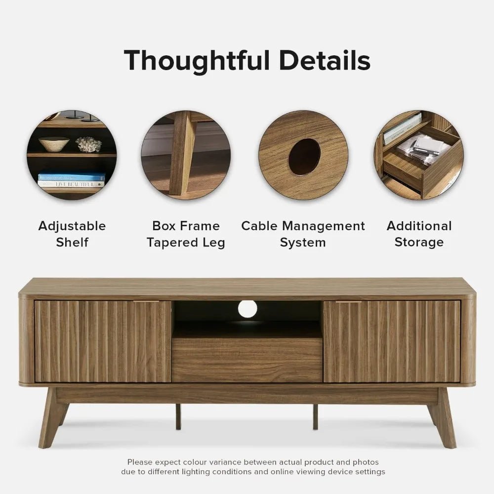 mid - century modern tv stand for 50 - 59" tvs - waveform panel design with adjustable shelf - VibraStore