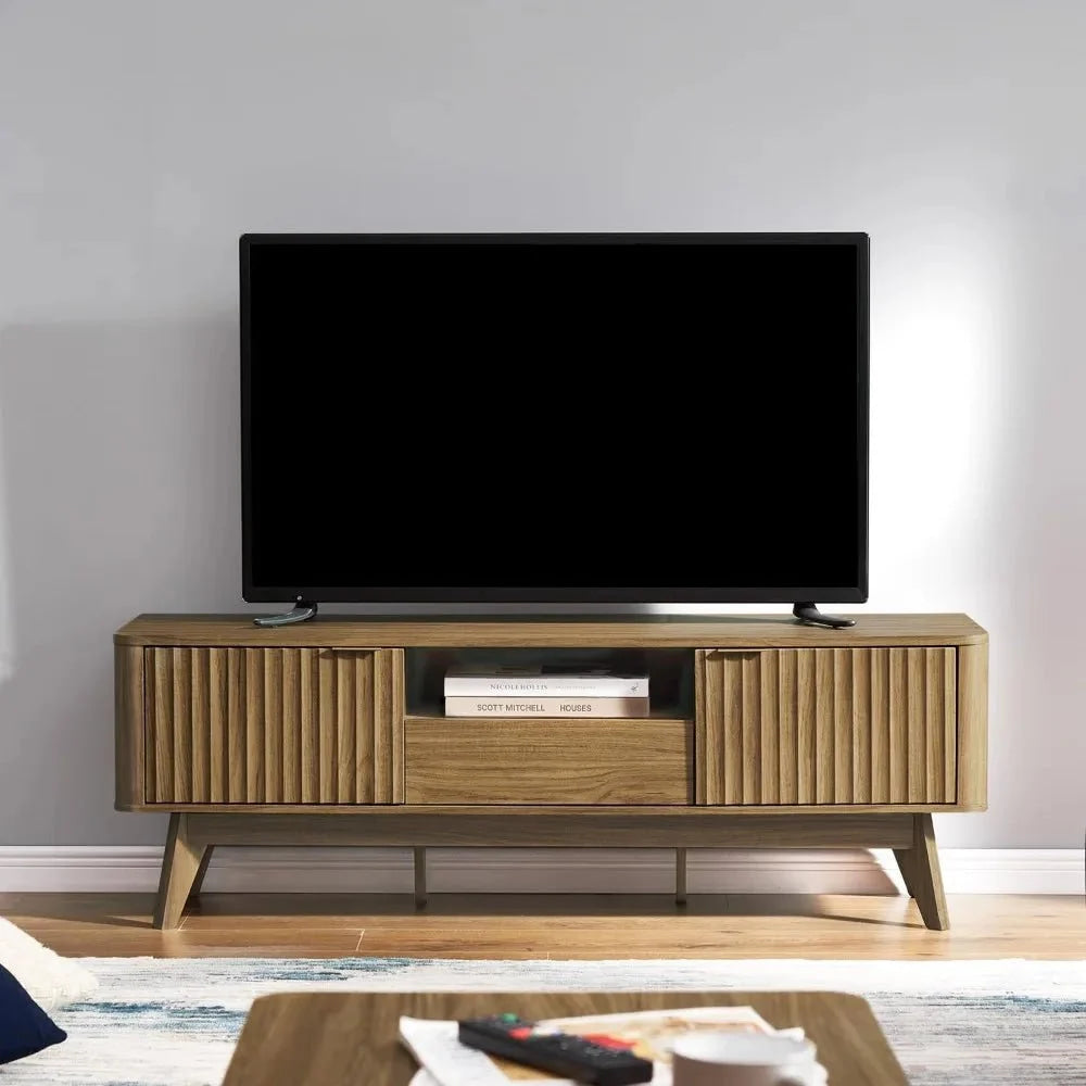 mid - century modern tv stand for 50 - 59" tvs - waveform panel design with adjustable shelf - VibraStore