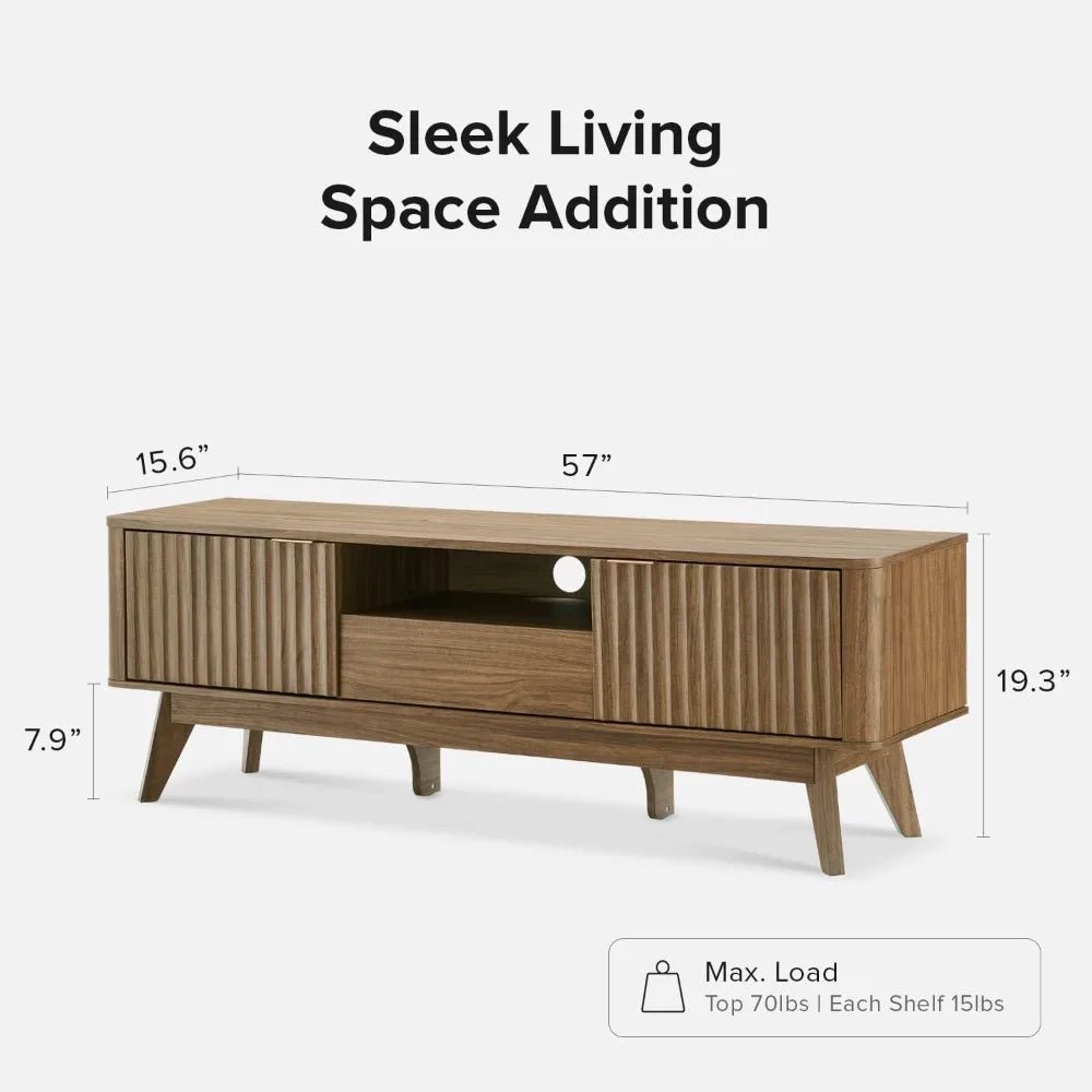 mid - century modern tv stand for 50 - 59" tvs - waveform panel design with adjustable shelf - VibraStore
