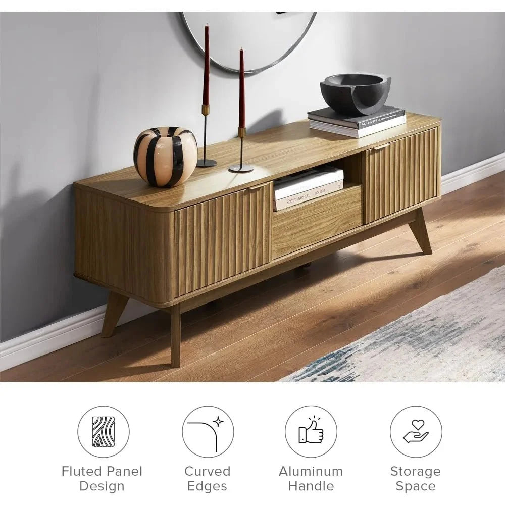 mid - century modern tv stand for 50 - 59" tvs - waveform panel design with adjustable shelf - VibraStore