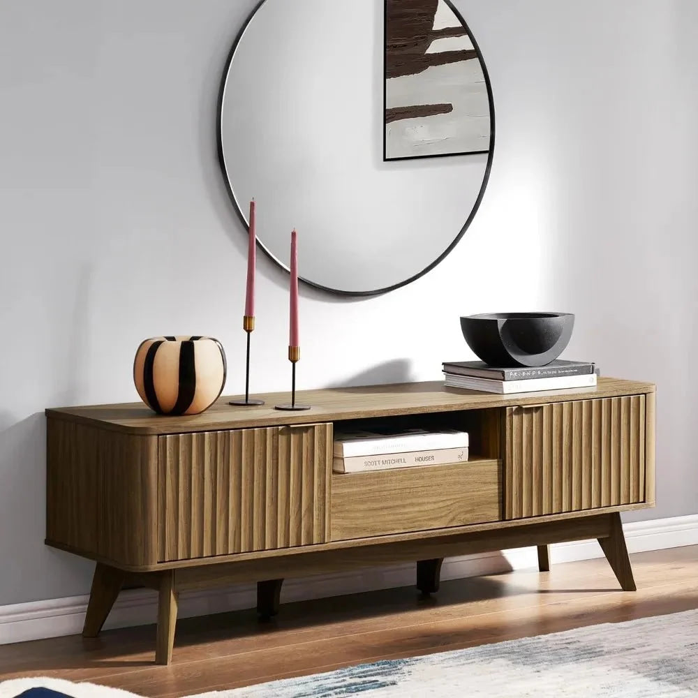 mid - century modern tv stand for 50 - 59" tvs - waveform panel design with adjustable shelf - VibraStore