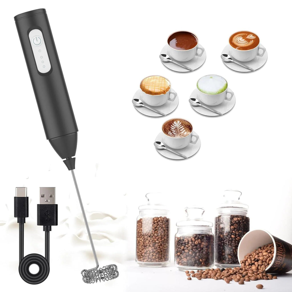 MINI Espumador de leche recargable por USB, máquina de espuma de 3 velocidades, batidor de café, mezclador con mango eléctrico, batidor de huevos - VibraStore