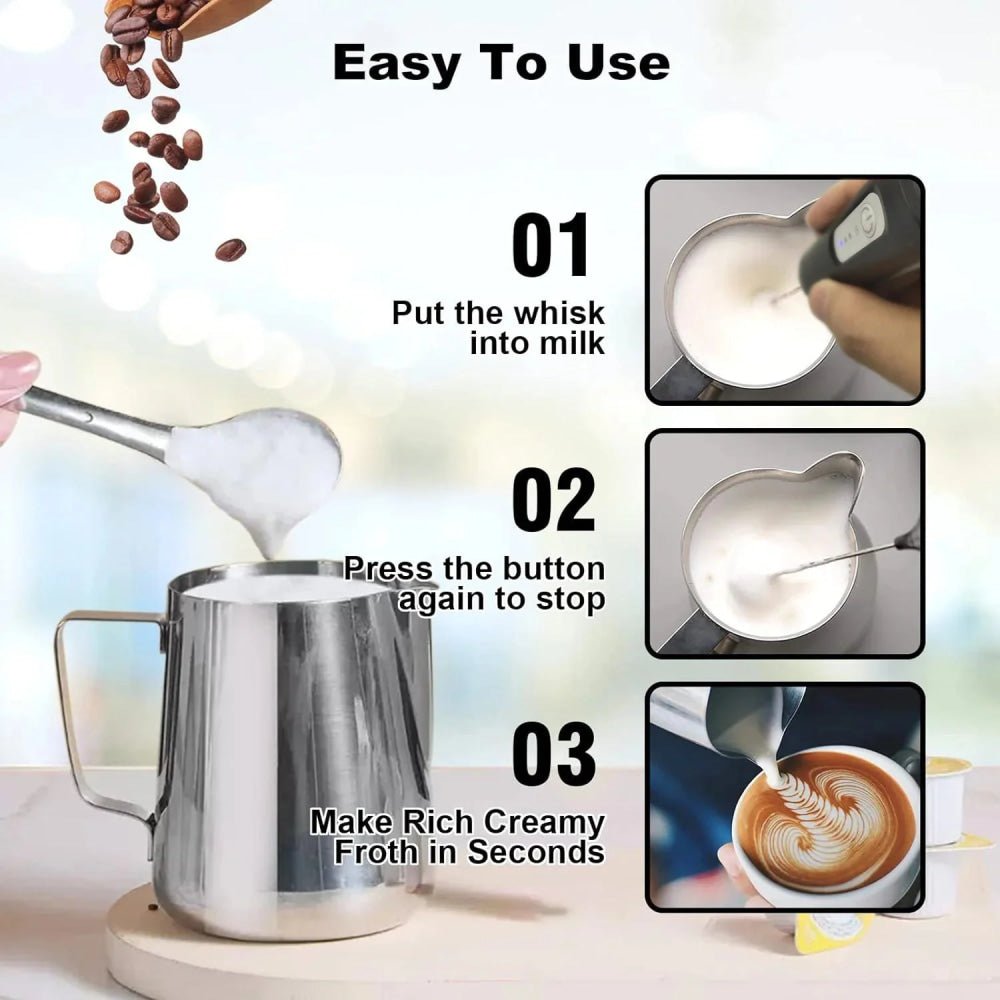 MINI Espumador de leche recargable por USB, máquina de espuma de 3 velocidades, batidor de café, mezclador con mango eléctrico, batidor de huevos - VibraStore