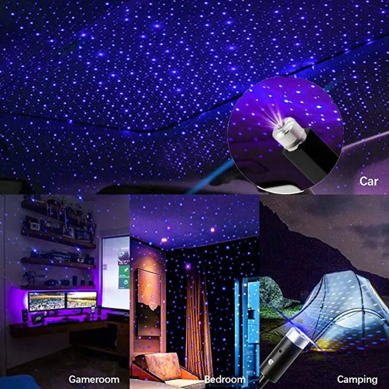 Mini LED Car Roof Star Night Light Projector Atmosphere Galaxy Lamp USB Decorative Adjustable for Auto Roof Room Ceiling Decor - VibraStore