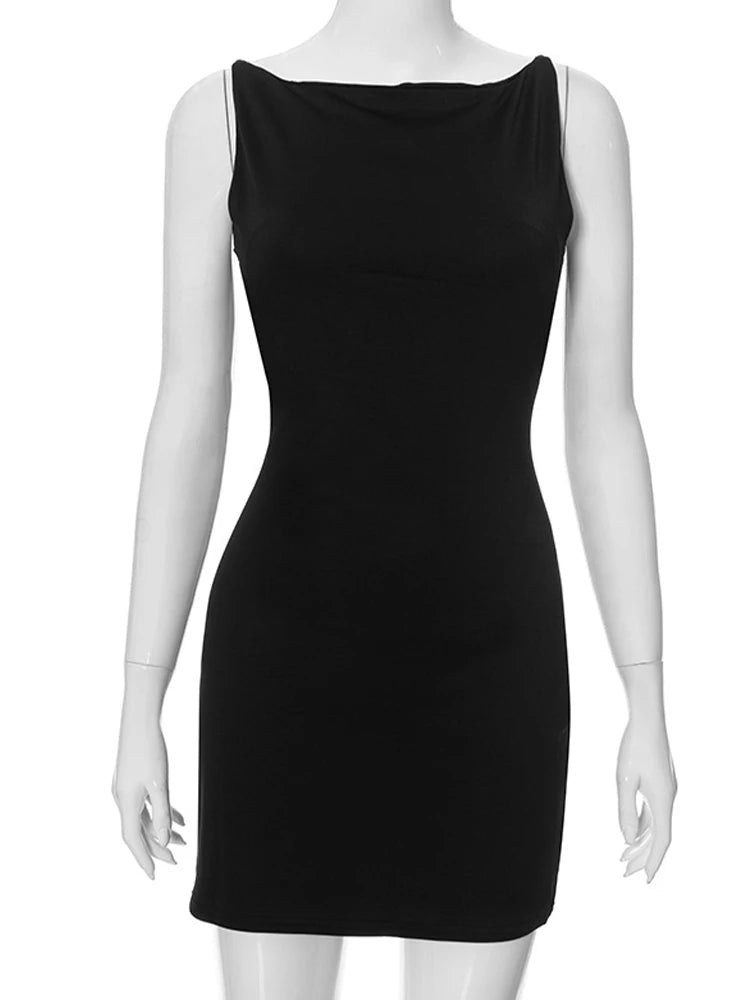 Mini vestido cruzado sin mangas para mujer Y2K básico casual moda verano sexy elegante club fiesta noche traje 2025 - VibraStore