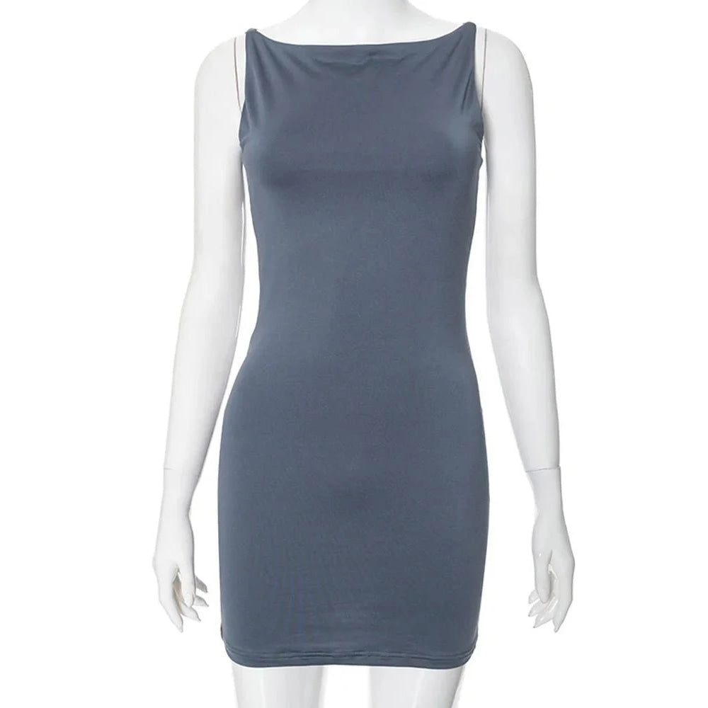 Mini vestido cruzado sin mangas para mujer Y2K básico casual moda verano sexy elegante club fiesta noche traje 2025 - VibraStore